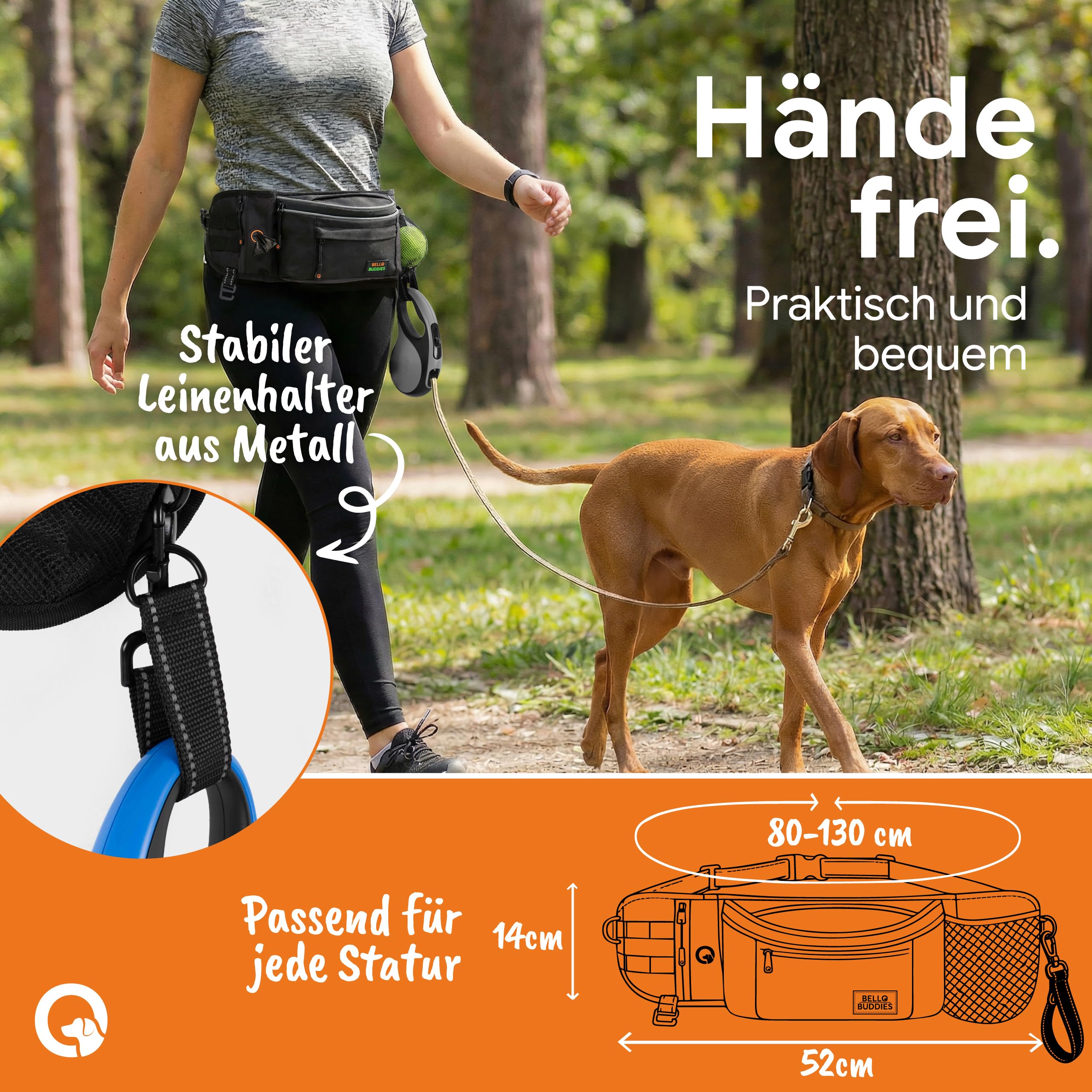 Leckerlitasche für Hunde I Bauchtasche mit Schnellzugriff inkl. wechselbarer Innentasche & Leinenhalter I Futterbeutel Hundetraining I Gassi Tasche Hund I Futterbeutel Hund Schwarz
