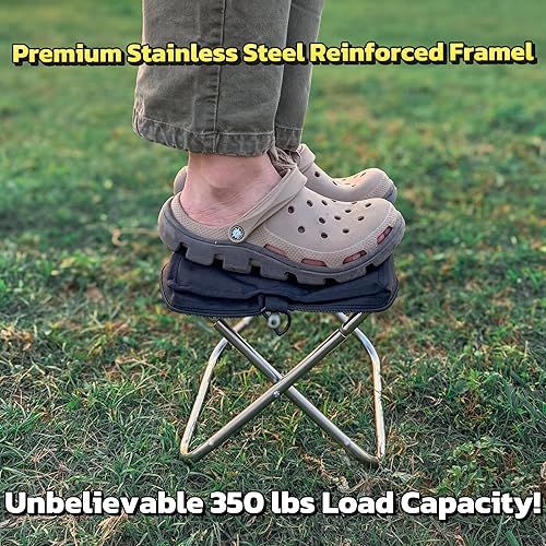 Miniatura 6 de Taburete de camping ligero de 1.5 libras y compacto de 12 pulgadas - 350 libras de capacidad. Taburete plegable portátil de 3 segundos con correa