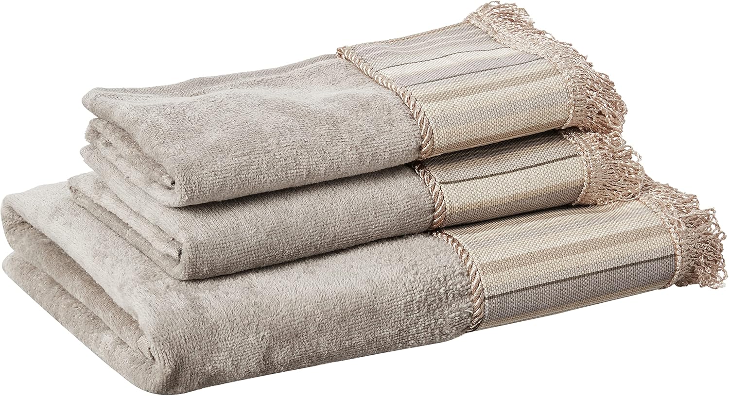 Sherry Kline Aberdeen Stripe Grey 3-Piece Decorative Embellished Towel Set