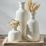 Ceramic Vases Set of 3, Neutral Rustic Farmhouse Vases Home Decor Decorative Flower Vase Modern Boho Pampass Vase for Table Mantel Entryway Shelf Living Room Kitchen Bathroom - Brown