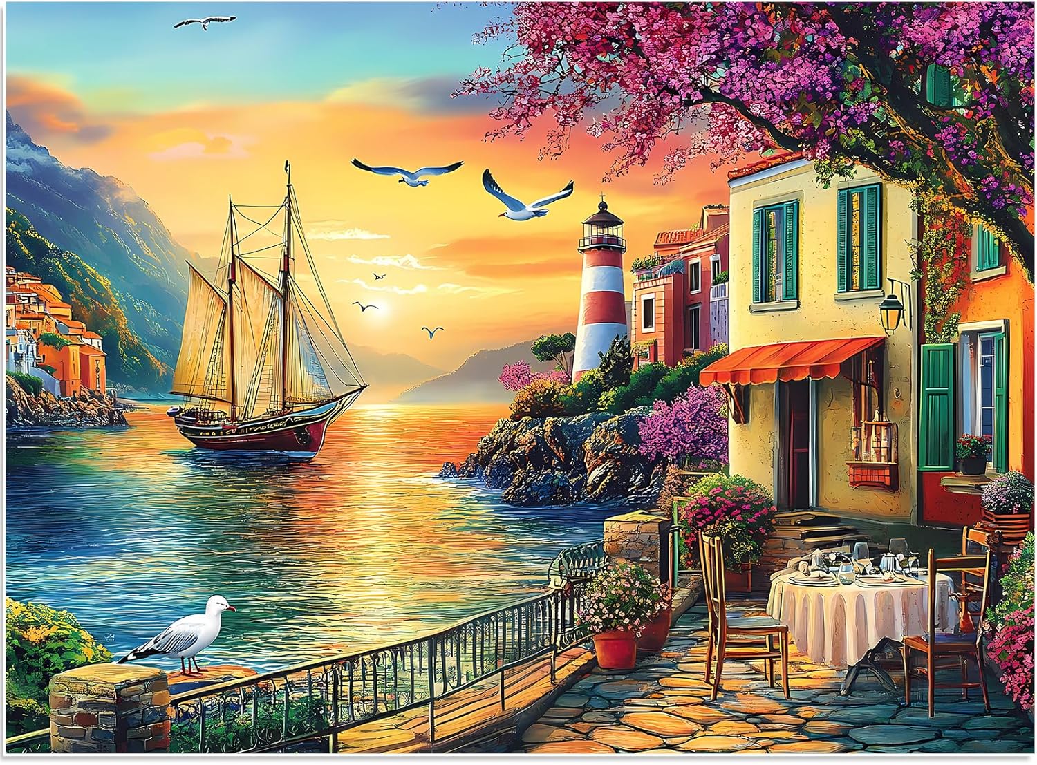 500 Piece Puzzles for Adults,Coastal Landscape Puzzle for Teen Adults,Recycled Paper Unique Fun Cool Jigsaw Puzzle 500 Pieces,Challenging Family Game Gift for Friends Men Women Seniors, 20.5 * 15In