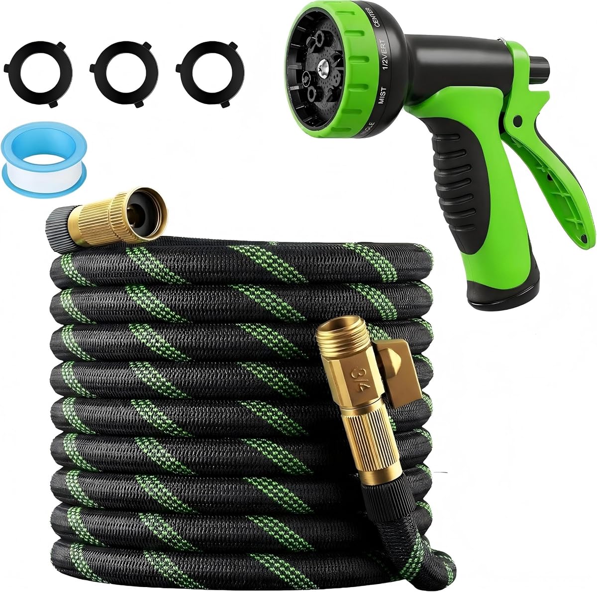 50ft Non-Expanding Garden Hose, 3/4" GHT Kink-Free Water Hose with 10 Function Nozzle, Flexible Outdoor Hose for Yard, Garden, Car Washing