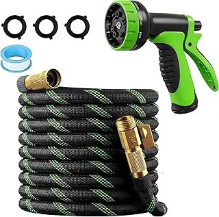 50ft Non-Expanding Garden Hose, 3/4" GHT Kink-Free Water Hose with 10 Function Nozzle, Flexible Outdoor Hose for Yard, Garden, Car Washing
