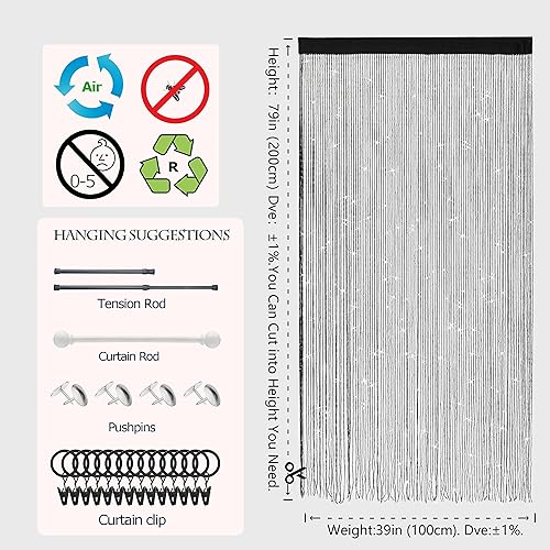 Miniatura 4 de 4 cortinas de cadena para puertas, cortinas con cuentas brillantes para puerta, cortinas de cuentas brillantes, cortina abierta para armario