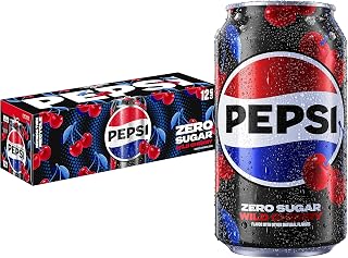 Pepsi Zero Sugar Wild Cherry Cola Soda, 12oz Cans (12 Pack) - Zero Calorie Cherry Burst Refreshment