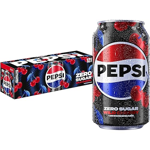 Pepsi Zero Sugar Cola Soda, Wild Cherry, 12 Fl Oz Cans (Pack of 12) - Zero Sugar Wild Cherry - 12 Fl Oz (Pack of 12)
