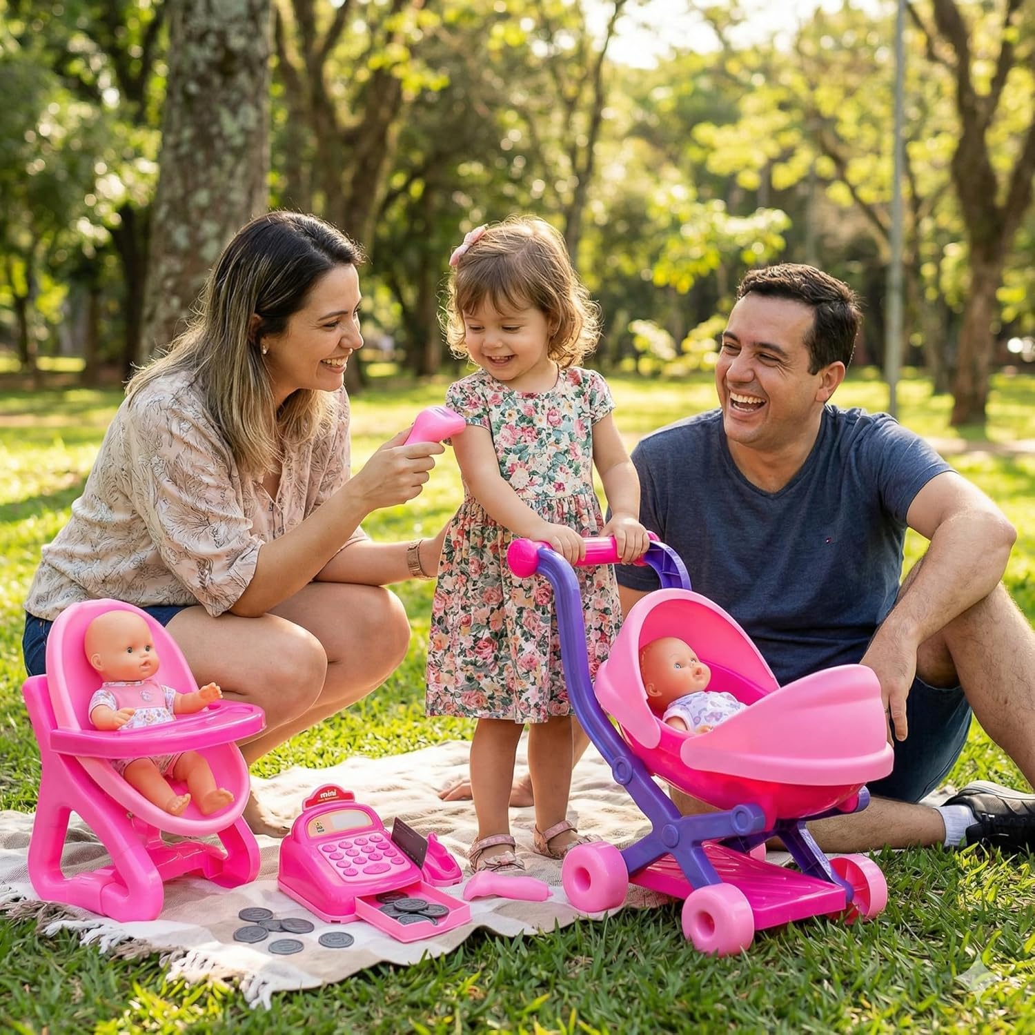 Baby Love Doll, Stroller, Chair, Cash Register, Coins, Credit Card and Machine Toy Kit - Fun and Magic Play