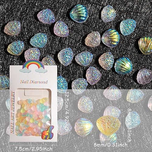 Miniatura 3 de MEILINDS Dijes de resina para uñas de concha de mar, sirena iridiscente, 3D, encantos de uñas con temática oceánica de verano, diamantes de