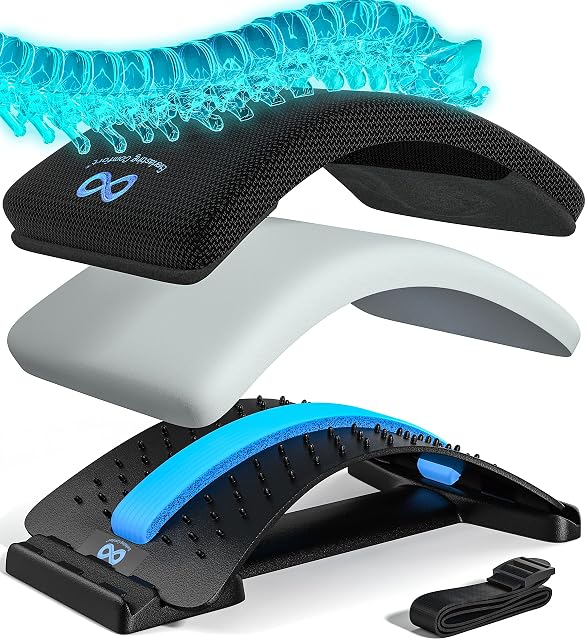 Everlasting Comfort Back Stretcher with 3 Adjustable Arch Levels, 88 Acupressure Nubs, Ultra Soft Memory Foam Cover - Spine Back Board, Massager Supports Lower Back Curve, Posture