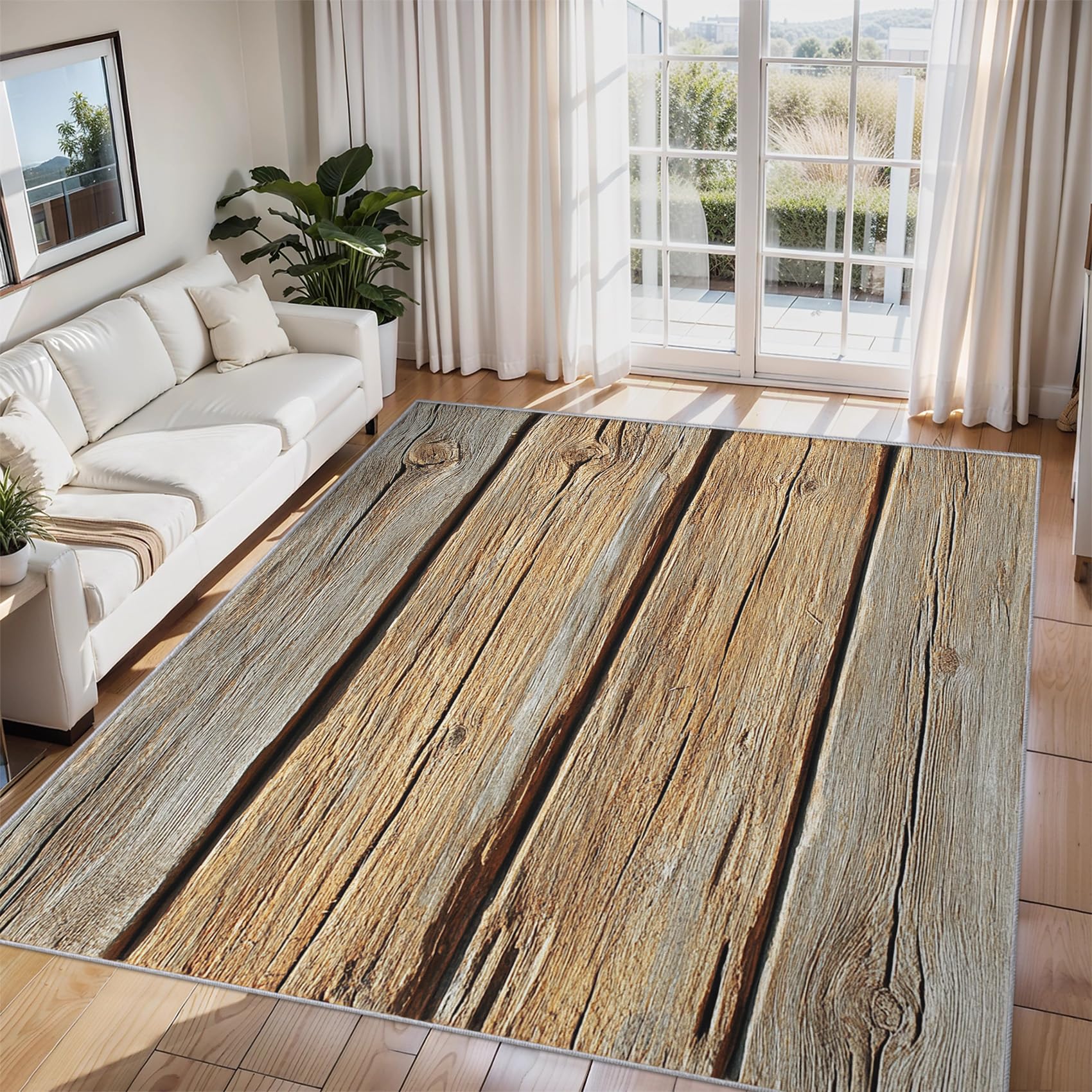 Generisch Holzoptik Teppich Wohnzimmer Schlafzimmer, Kurzflor rutschfest Rustikale Holzplanke Deko Teppich, Weich Waschbare Teppiche Gegend, 100x150 cm QAZ43