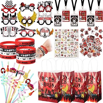 Vanblue 134 Pcs Rock and Roll Party Favors Goodie Bag Stuffers for Kids