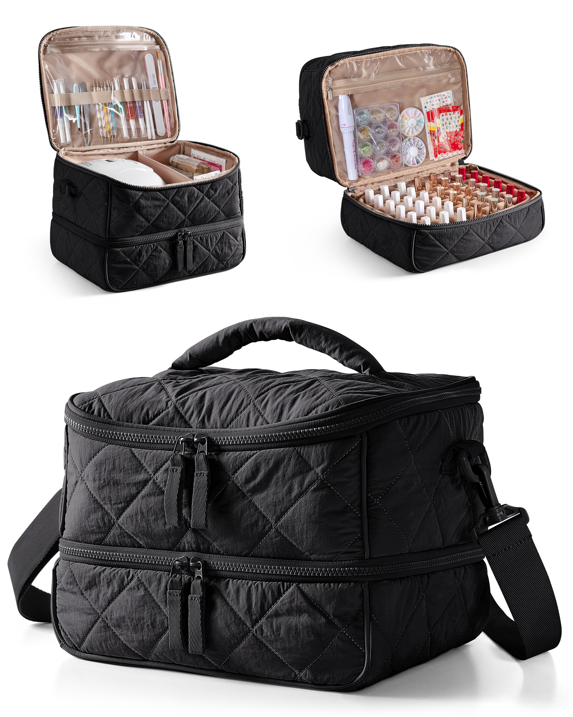 Marscamd Quilted Nail Polish Organizer Bag Holds 42 Bottles and Nail Lamp