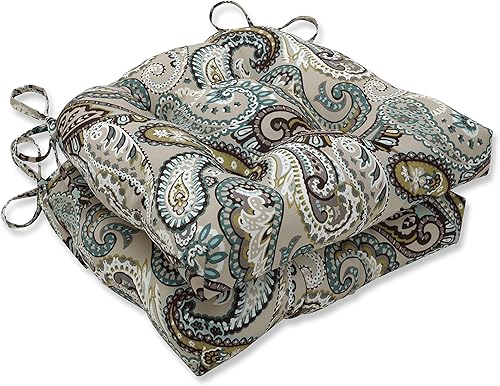 Pillow Perfect Paisley - Cojín para silla para interiores y exteriores con lazos, reversible, acolchonado, resistente a la intemperie y a la