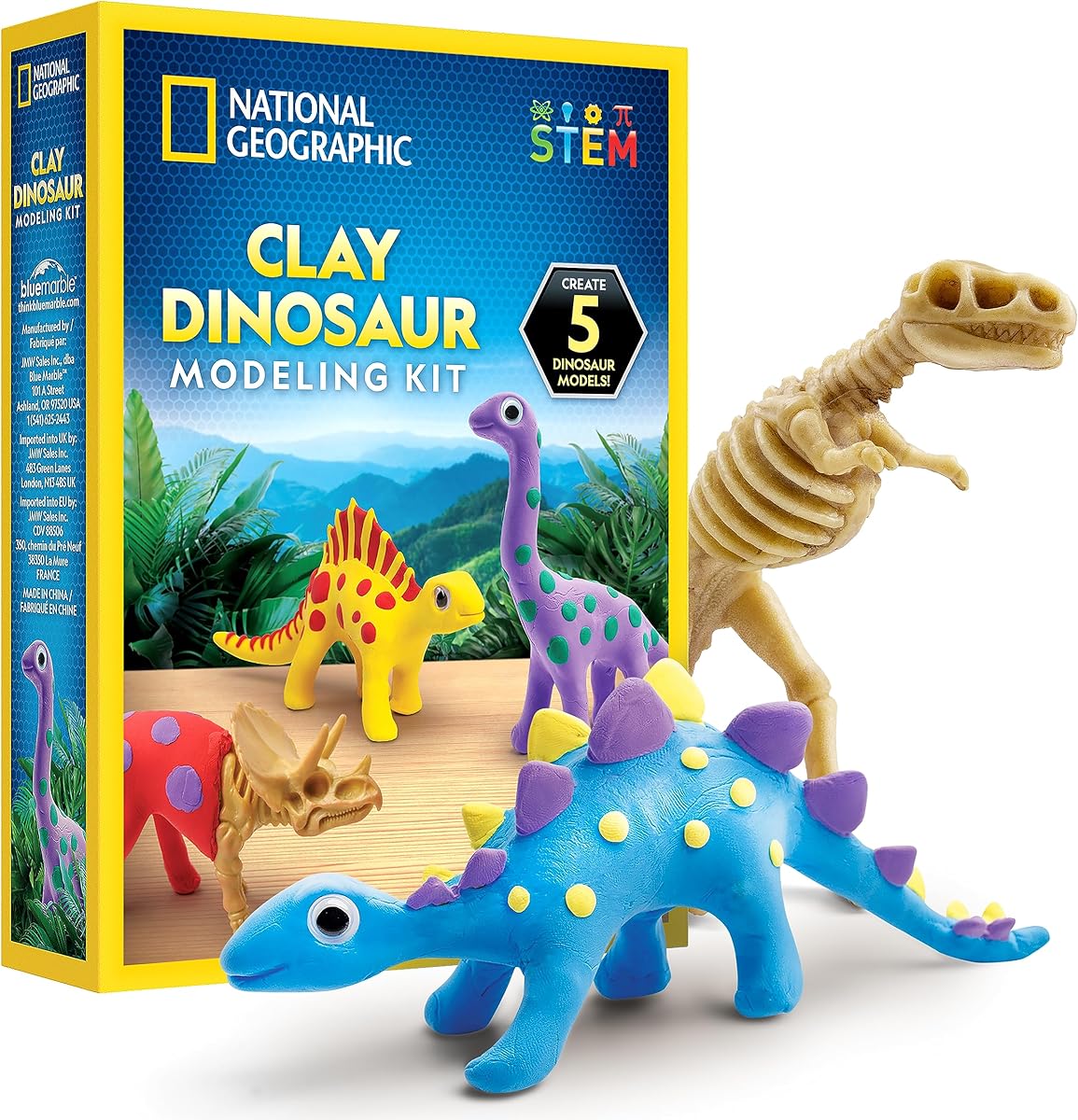 National Geographic Clay Dinosaur Arts and Crafts Activity Kit for Kids | Dinosaurs Toys, 5 Clay Colors, 5 Skeleton Models, Air-Dry Modeling Clay, Sculpting Activity, Imaginative Play, Birthday Gift