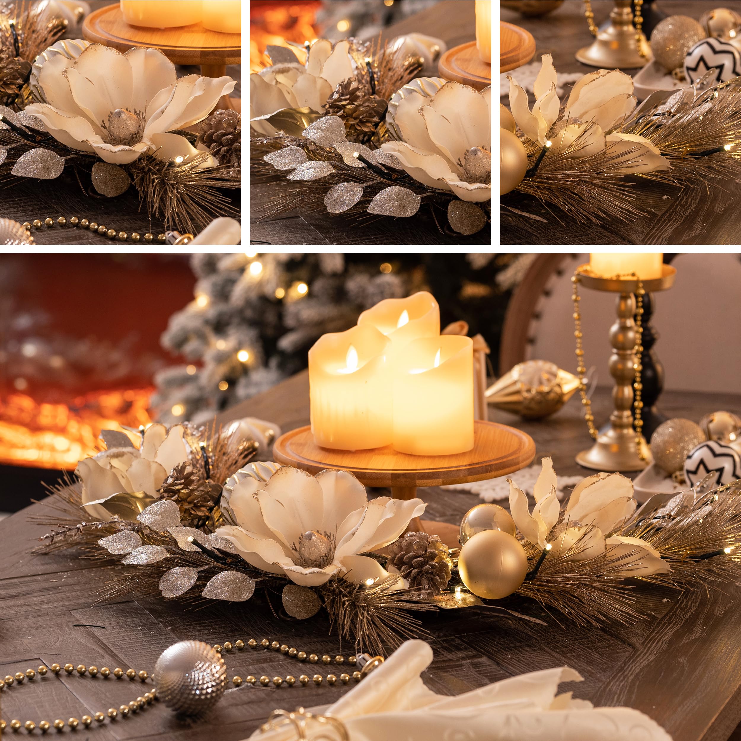 Valery Madelyn Pre-Lit Christmas Swag Outdoor, 24 Inch Mailbox Christmas Decorations Swag Teardrop for Front Door Stairs Railing Window Xmas Decor with 20 LED Lights Champagne Gold Ball Ornament