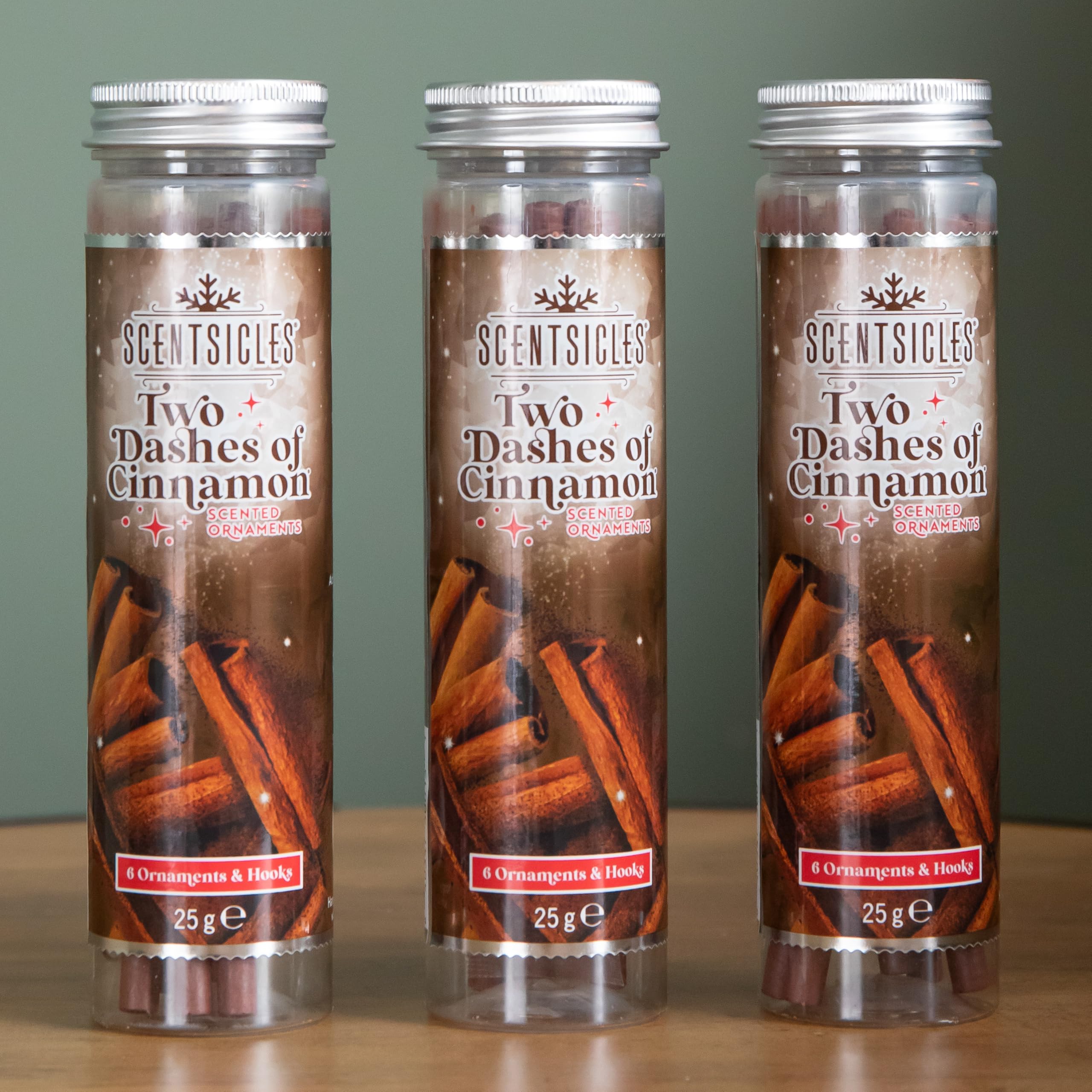 3 Packs of 25g Two Dashes of Cinnamon Scented Christmas Scentsicles with 6 Hanging Hooks