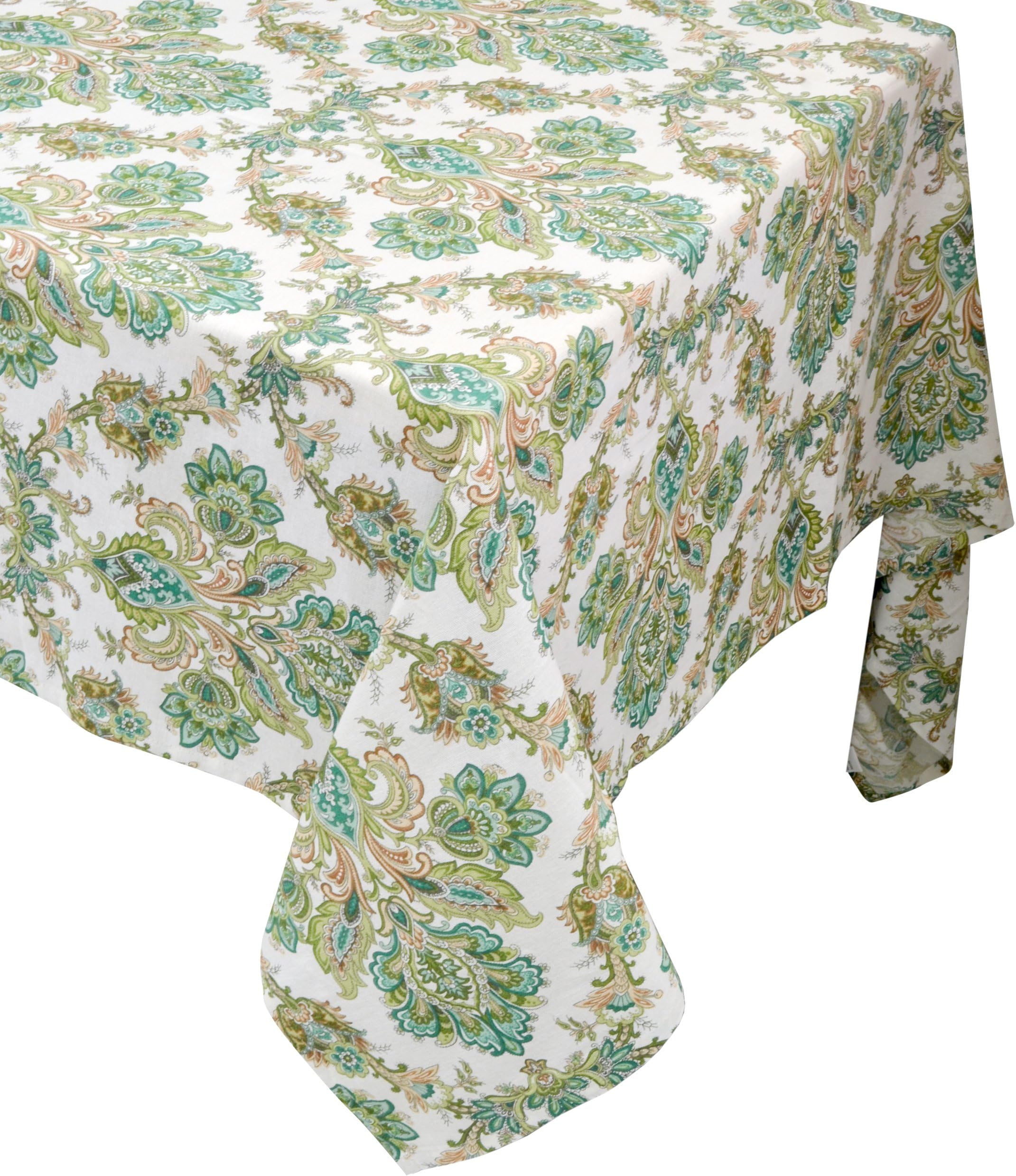 Raymond Waites Premium Quality Table Cloth - Table linen (Beige/Green Flowers Pattern) - Rectangular Tablecloth 60 in x 120 in