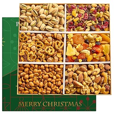 Mixed Nuts Christmas Gift Basket - Gourmet Holiday Christmas Snacks Box for Adults, 6 Assortment Variety Pack, Food Basket for Men Women Family and Friends