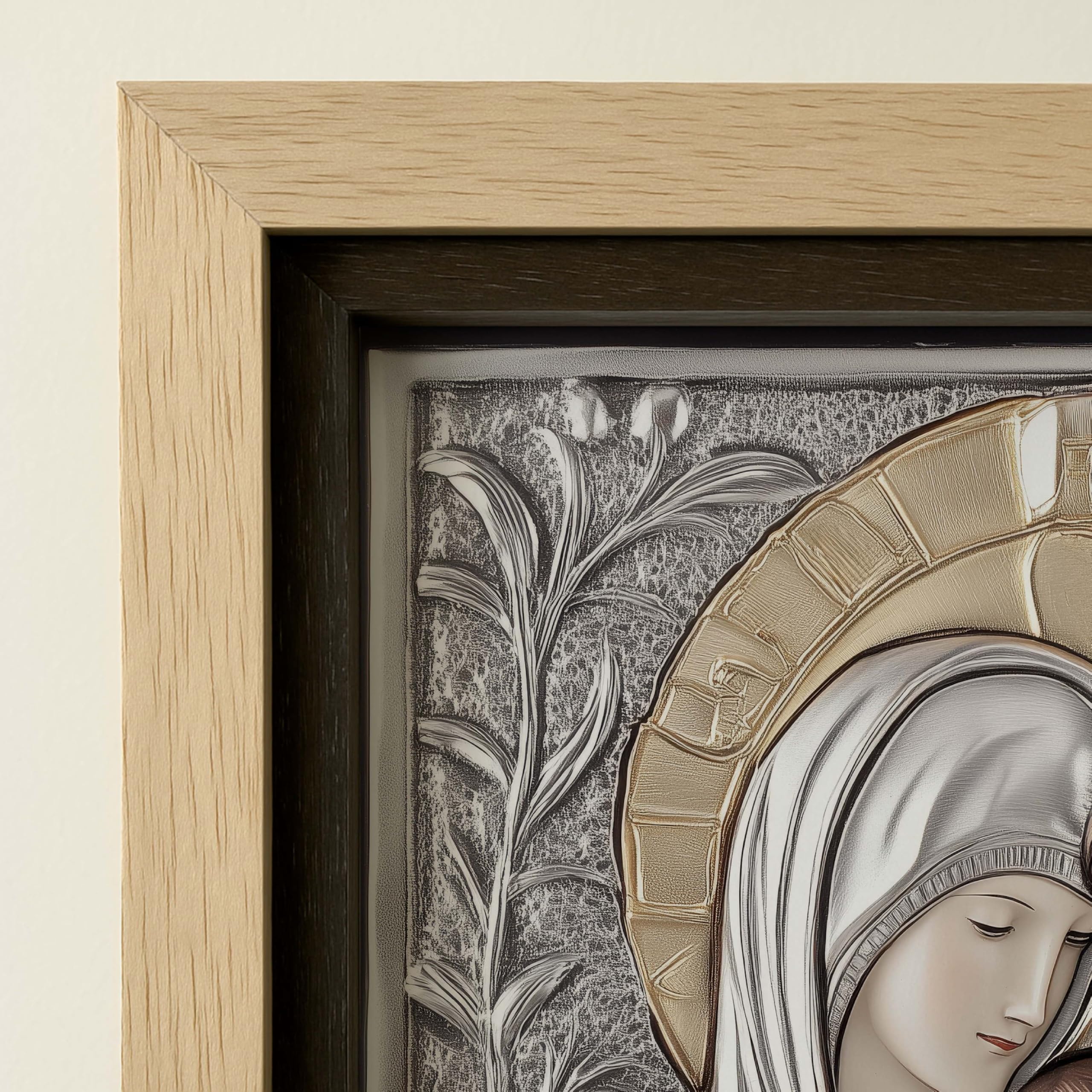 ConKrea - Stampa Religiosa Sacra Famiglia 4 con Cornice Artigianale 30x30 cm | Icona Religiosa da Parete Incorniciata | Quadro Sacro per Casa o Regalo