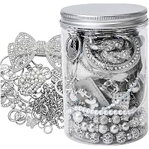Vintage Mystery Jewelry Jar with Transparent Display Container, Surprise Assortment for Women, Elegant Box, Jewelry Storage & Collection - Silver