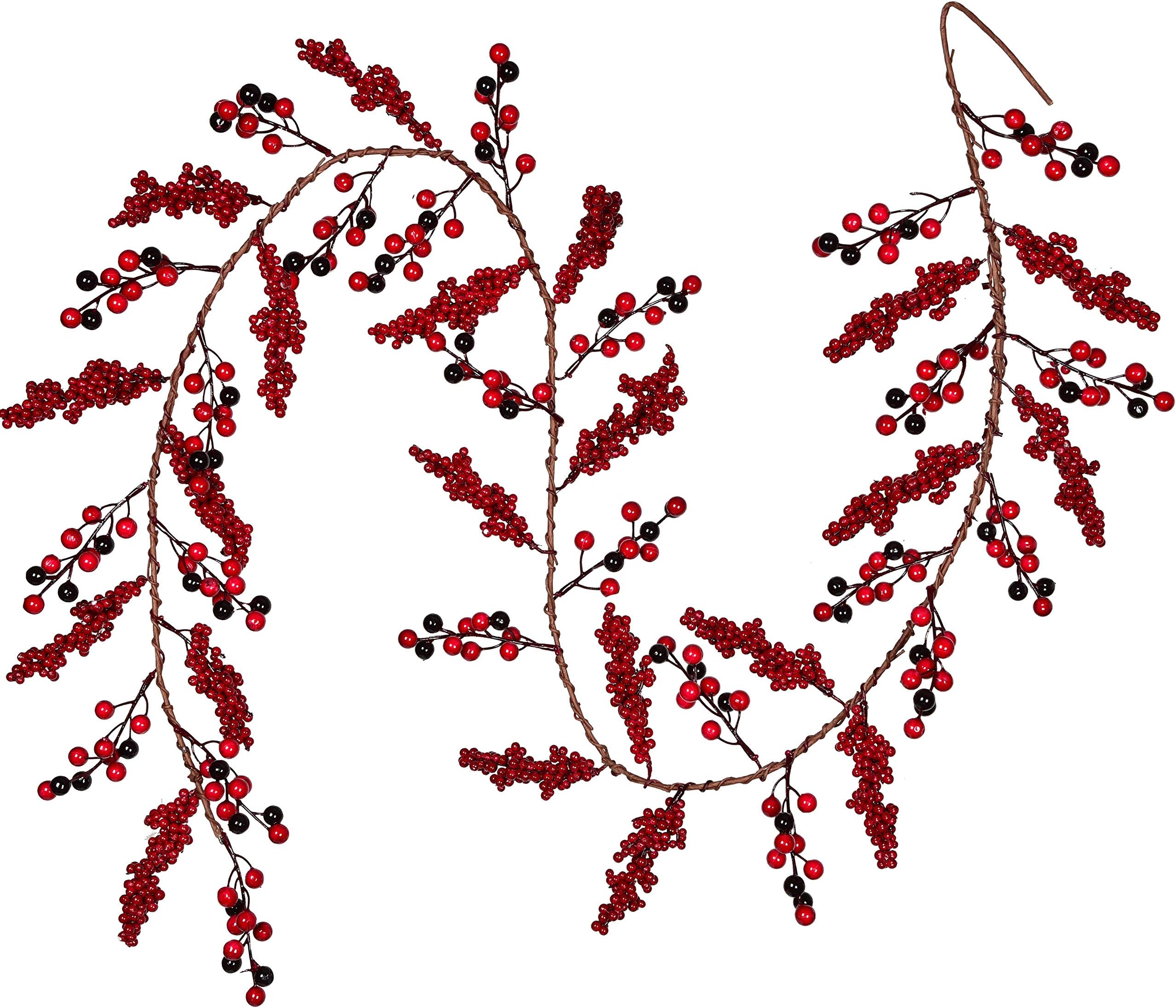 Artiflr6 Feet Red Berry Garland Clearance, Christmas Garland Wired Stems with Bulk Assorted Large Berries and Berry Clusters Rustic for Holiday Fireplace Table Runner Centerpiece Decor