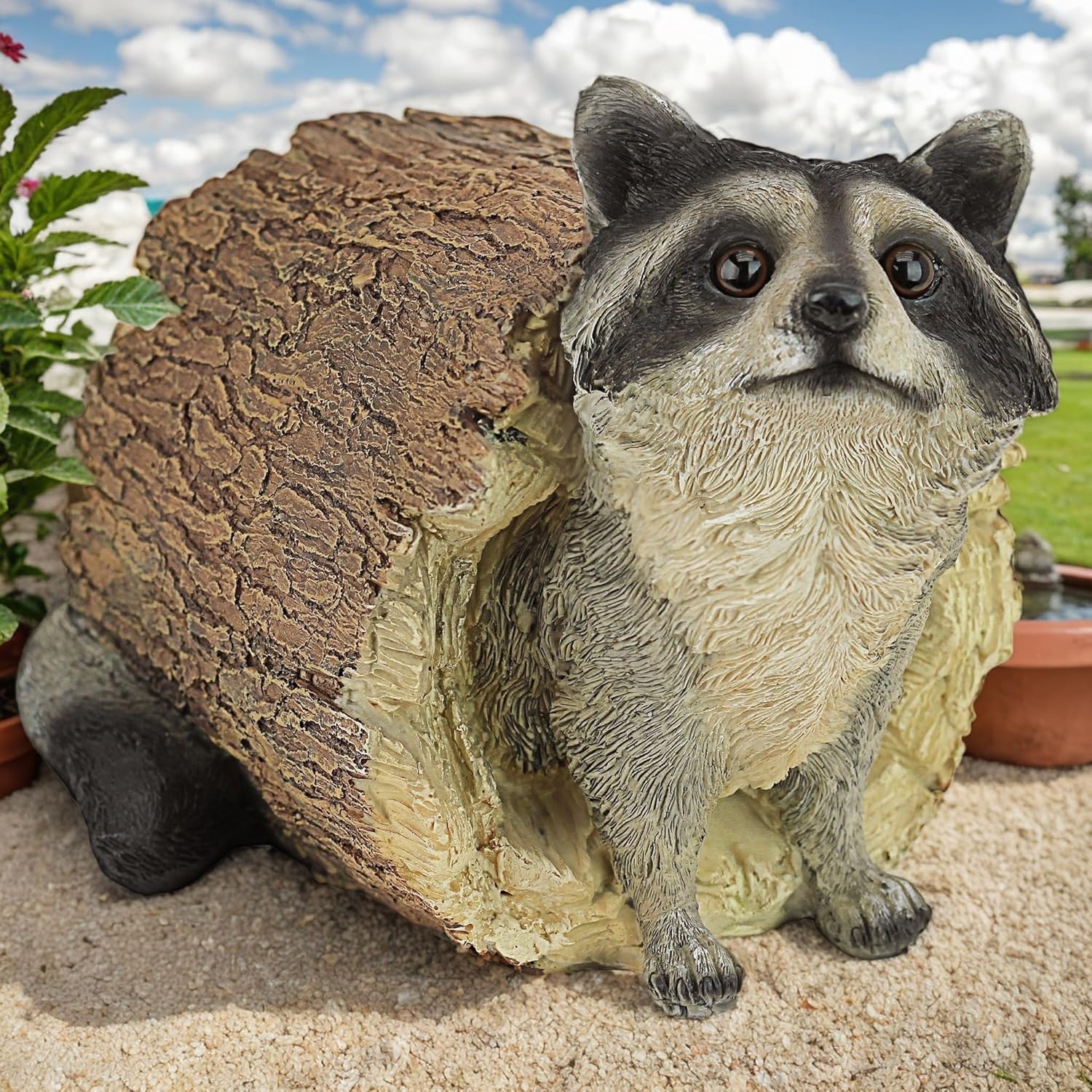Garden 10.2 Raccoon Statue, Cute Outdoor Raccoon Decor, Resin Realistic Figurine, Animal Themed Garden Accent Art, Landscape Accent Gift Sculpture for Yard Patio Lawn Art