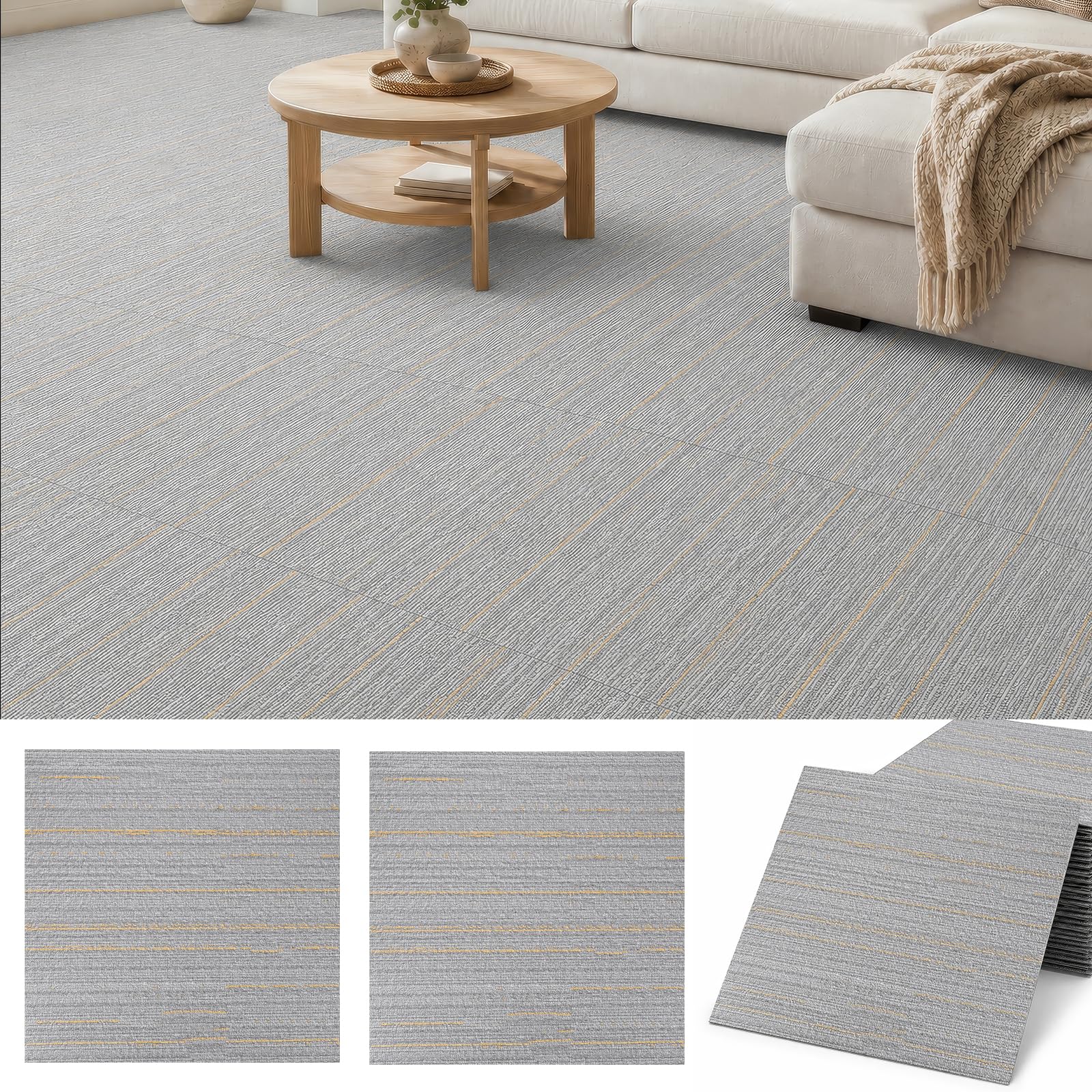 Floor Tiles Self Adhesive, 24Pcs/5㎡ Vinyl Flooring, 45.7x45.7cm Fabric Texture Peel and Stick Floor Carpet Tiles, Self Adhesive Flooring 1.8 mm Thick for Bedroom Living Room Office(Light Gray)