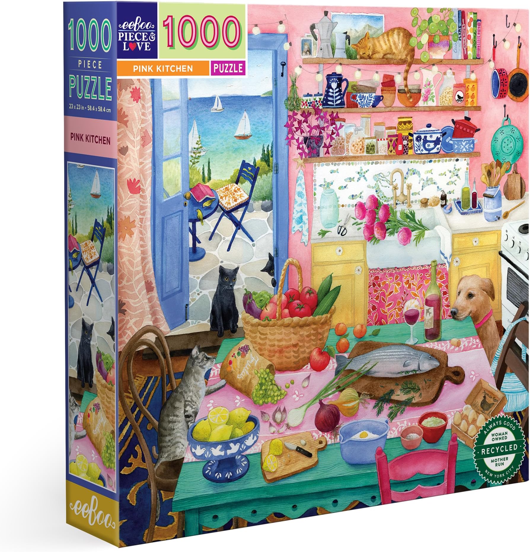eeBoo Pink Kitchen Adult Recycled Cardboard Jigsaw Puzzle 1000 Piece La Cuisine Pink - PZTPNK