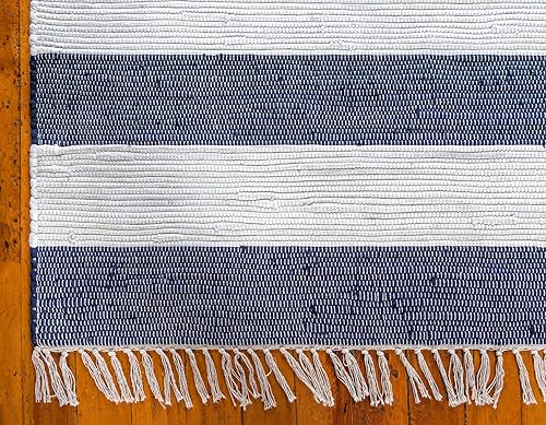 Miniatura 8 de Unique Loom Chindi Rag Collection - Alfombra a rayas (4 pies 1 pulgada x 6 pies 1 pulgada, rectangular, azul marinomarfil)