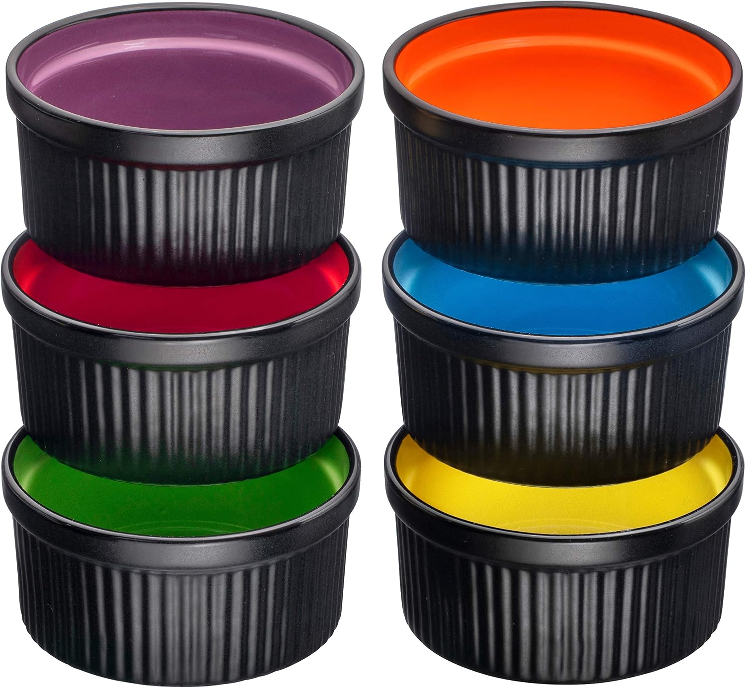 Bruntmor Multi-Color Ceramic Ramekin Baking Set Of 6 Christmas Serving Dishes | 8 Oz Porcelain Creme Brulee Ramekins For Pie Dish |Souffle Cups | Charcuterie Cups Accessories