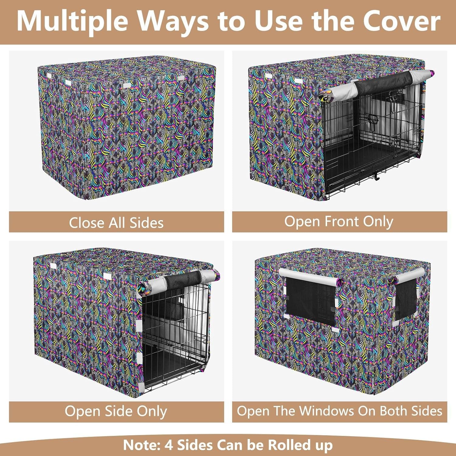 Modern Neon Zebras Dog Cage Cover Puppy Kennel Covers Dog Crate Curtains 42 Inch