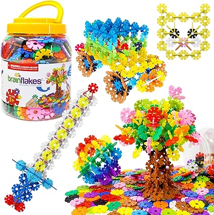 Brain Flakes 500 Piece Set, Ages 3+, Interlocking Plastic Disc Toy for Creative Building, Educational STEM Learning, Construction Block Play for Kids, Teens, Adults, Boys, and Girls
