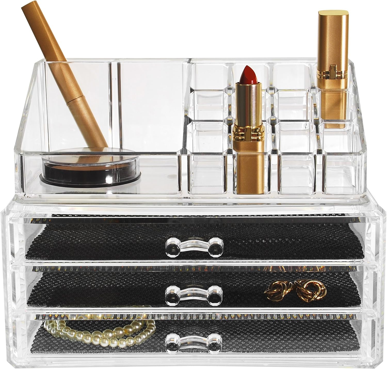 kieragrace Cosmetic and Jewelry Organizer, Pack of 2, 16-Compartments and 3-Drawers