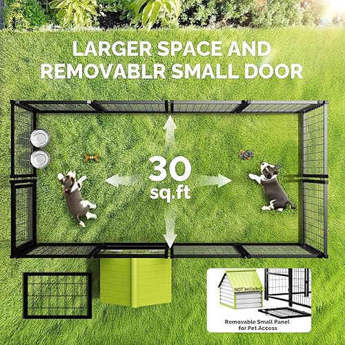 Vista 2 de Sino Luban Perrera para perros al aire libre con puerta para perros, alimentador giratorio y techo - 8 x 4 x 6 pies corrales grandes para perros