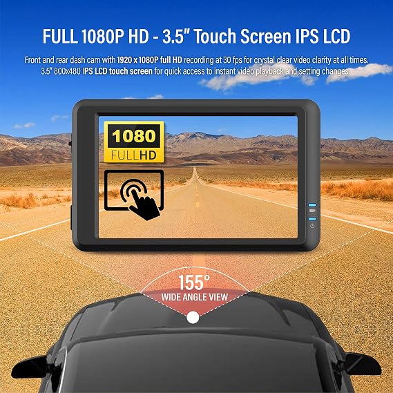 FineVu LX2000 FullHD 2 Camera GPS+ADAS Plus HDR CAR CAMERA with IPS Touch Code Screen