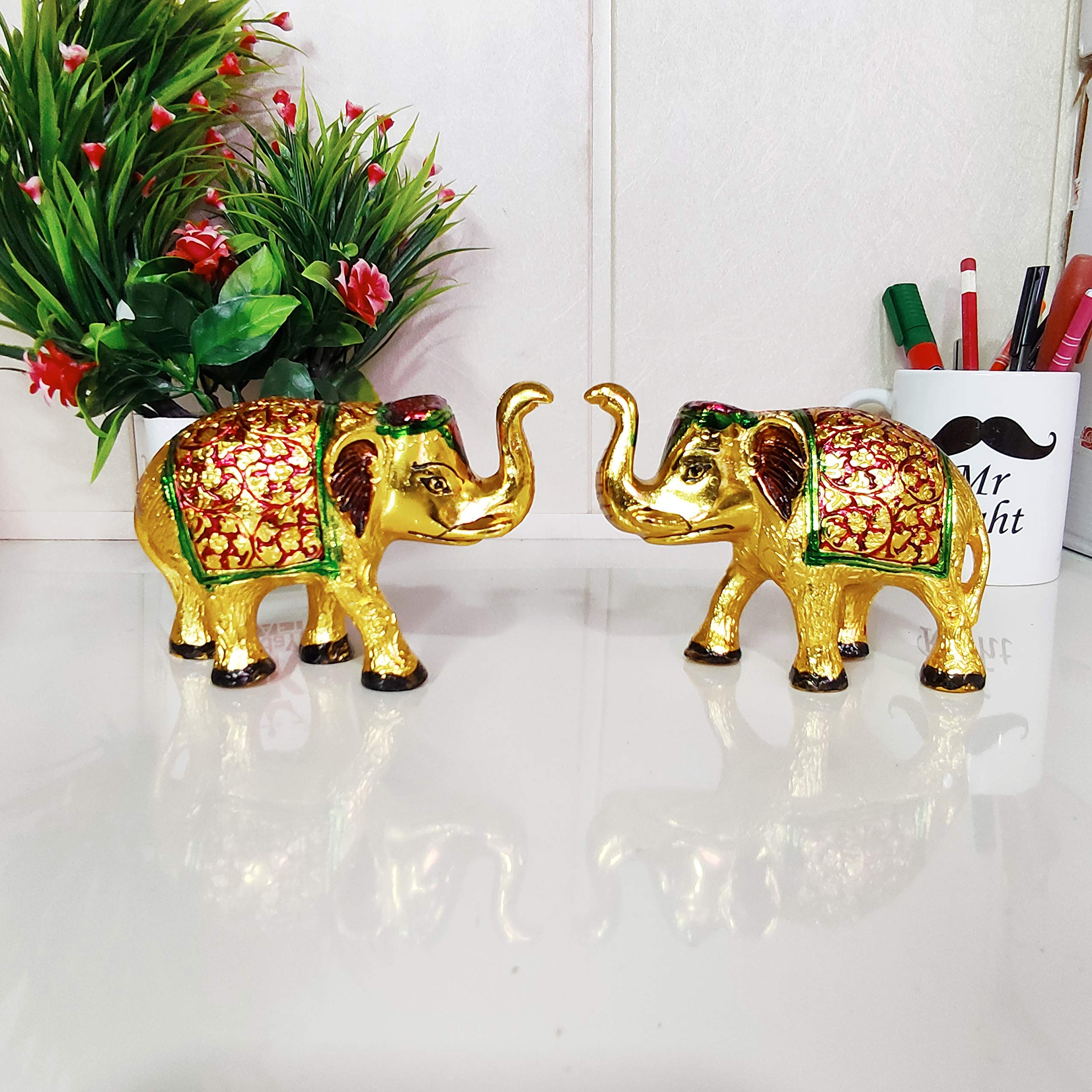 KridayKraft Metal Elephant Medium Size Multicolor 2 pcs Set for Showpiece Enhance Your Home,Office & Table and Gift for Have House Warming Anniversaries, Birthday...