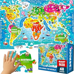 QUOKKA Giant Floor Puzzles for Kids Ages 3-5 - 2x3 Feet 48 Piece Puzzles for Kids Ages 4-8 - Educational Toys on Large Puzzles for Boys and Girls Ages 3-5 - World Map Toy Gift Activities