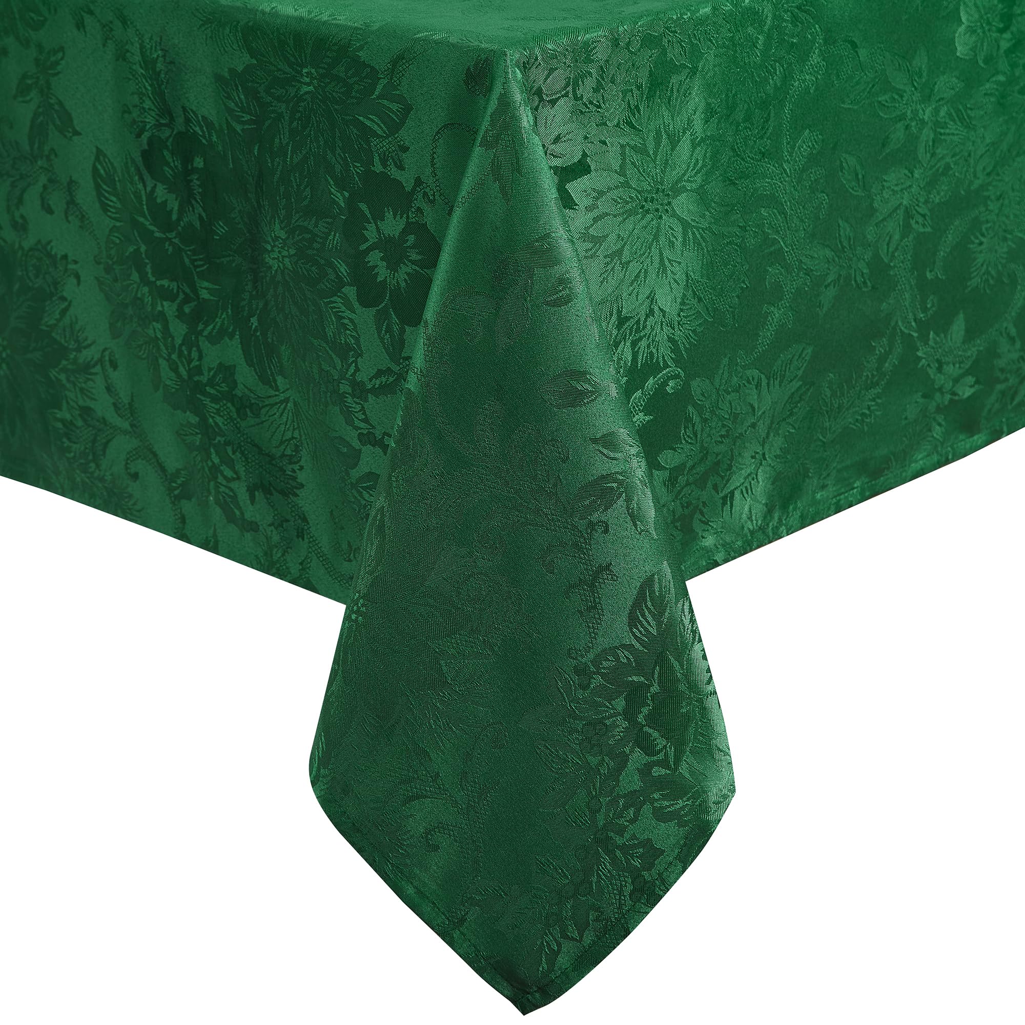 Elrene Home Fashions Poinsettia Elegance Jacquard Christmas/Holiday Waterproof Stain Resistant Dining Tablecloth, 60"X120" Oblong/Rectangle, Green