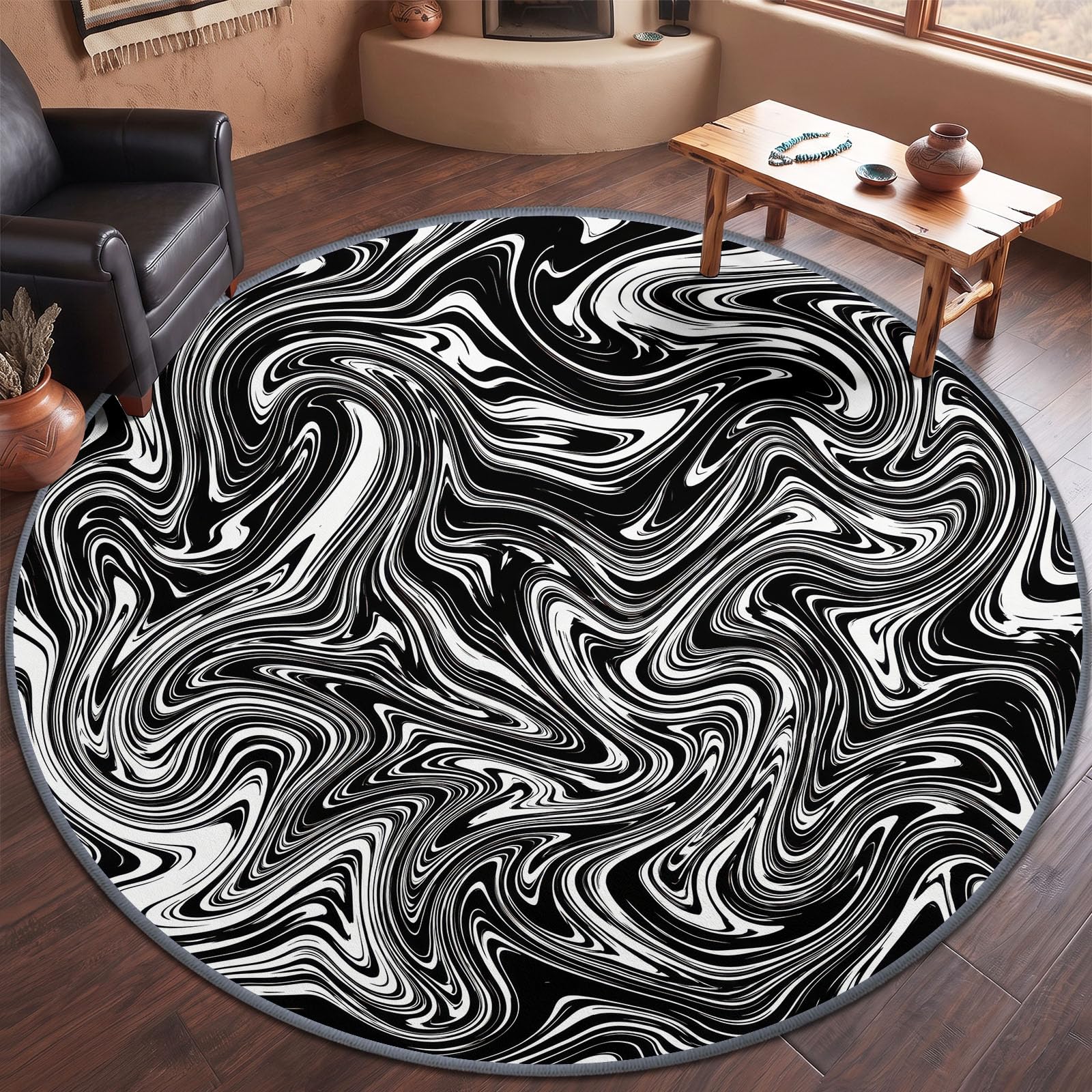 Generisch Rund Teppich Schlafzimmer 3D Optische Täuschung Striped Erwachsener Kind Wohnzimmer rutschfeste Flauschiger Rund Teppich Waschbar Industrieller Stil Flanell Teppiche 140 cm