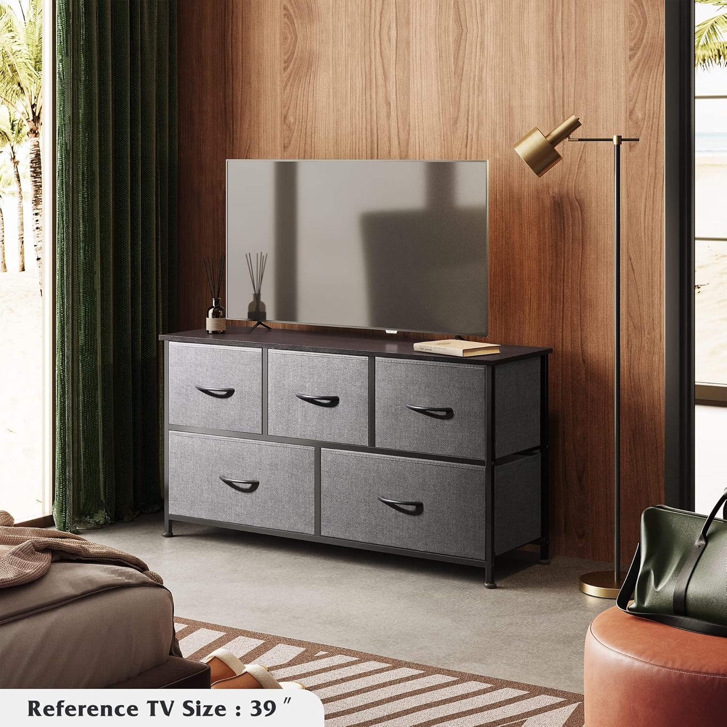  5 Drawer Dresser for Bedroom, Living Room, Hallway - Dark Grey