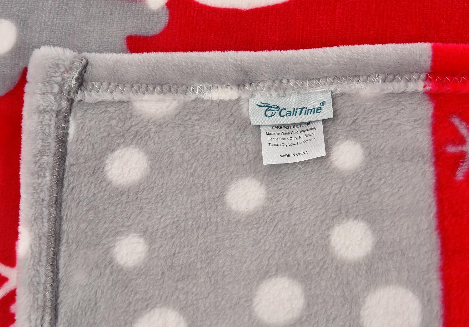 CaliTime Super Soft Throw Blanket for Bed Sofa Couch, Cozy Warm Flannel Fleece White Polar Bear Christmas Reindeer, Red Grey, King