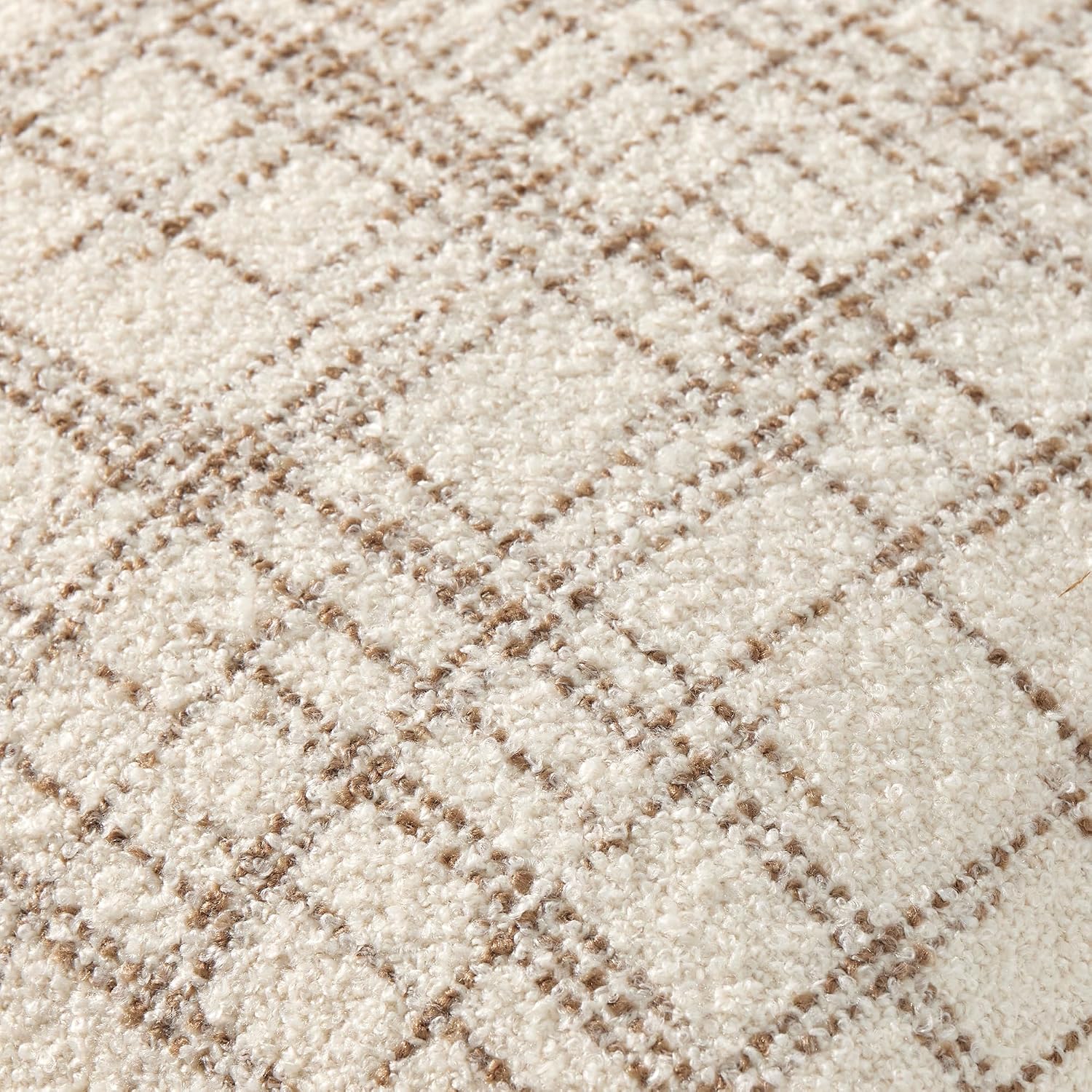 THE-TINOART Luxury Boucle Jacquard Plaid Pillow Cover - Beige Cocoa Decorative Throw Pillow Case for Modern Apartment and Accent Chair, Scandinavian Neutral, 18x18 Inches