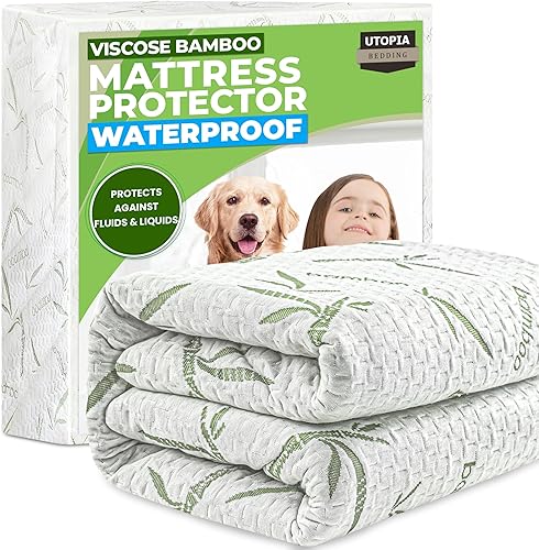 Utopia Bedding Waterproof Mattress Protector Twin XL Size Bed, Premium 200 GSM Bamboo Viscose Cooling Mattress Cover, Soft and Breathable, Fitted