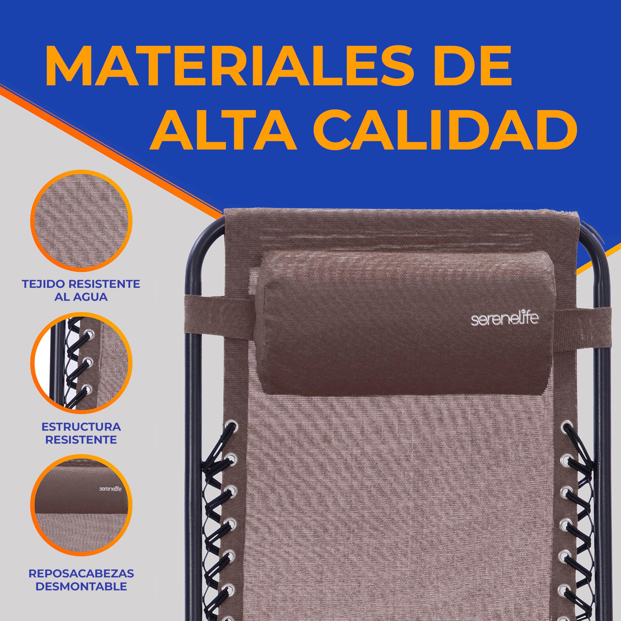 SereneLife sillas reclinables de Exterior, Set de 2, Tumbonas de Malla de Acero, con Almohada Desmontable, Portavasos, Plegables, Ajustables, Portatiles, Zero Gravity, Camping, Patio, Piscina o Playa