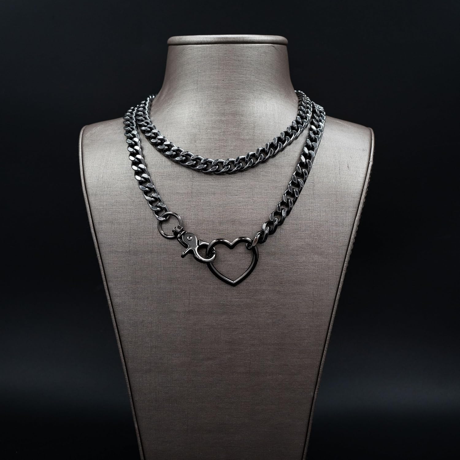 Chunky Gold Choker Necklaces for Women, Long Gold Chain Heart Necklace, 36 Inches Slip Chain Adjustable Lariat Heart Y Necklace for Women and Men, Goth Chunky Heart Necklace Jewlery Gifts - Image 2