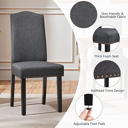 Miniatura 4 de Yaheetech Juego de 6 sillas Parson sin brazos con patas de madera de goma y tela no tejida para cocina, comedor, sala de estar, recepción, color