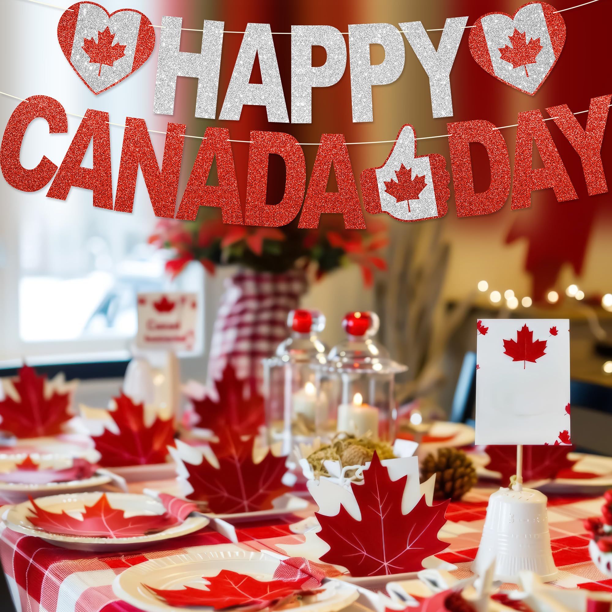 Striscione Happy Canada Day – NO decorazioni fai da te per il giorno del Canada per decorazioni per feste 1 luglio forniture per feste glitterate
