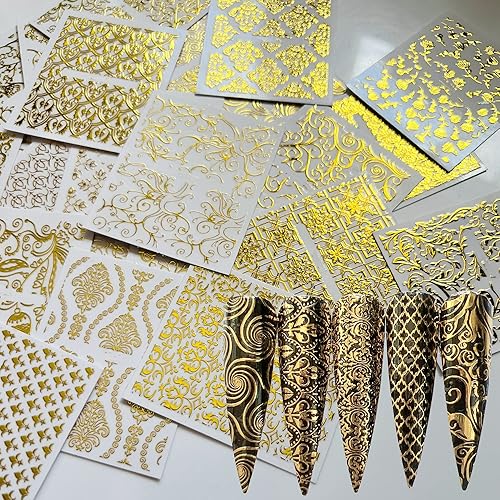 NAIL ANGEL 26Sheets Nail Art Adhesivo Hojas Diferentes Color Dorado Formas de Lujo Pegatina Nail Art Deco 10300
