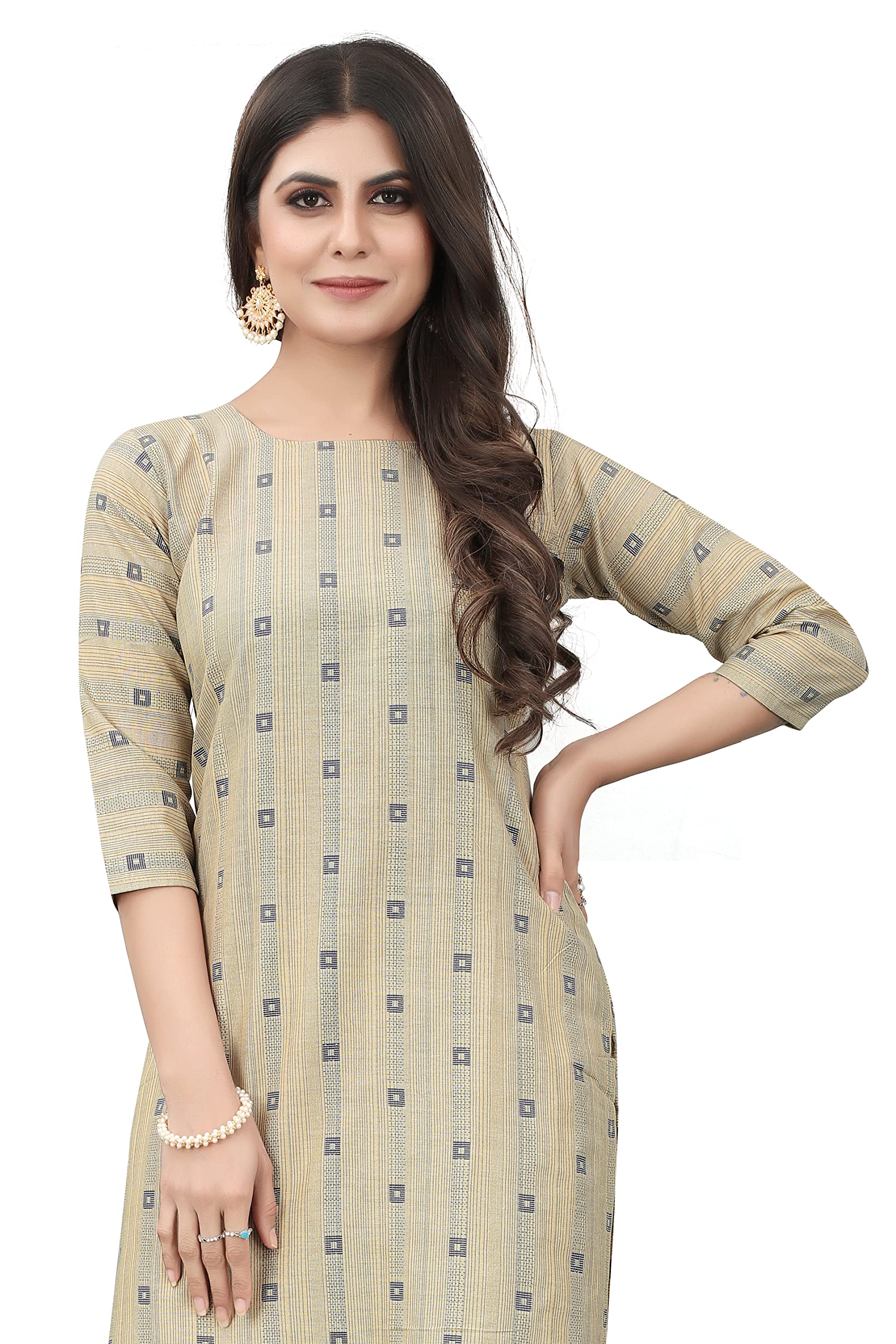 Ved Tex Women Printed Cotton Jacquard Straight Kurtis