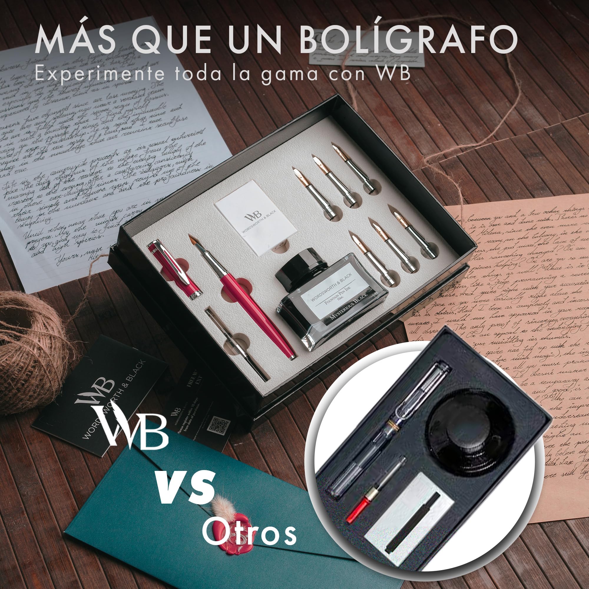 Wordsworth & Black Calligraphy Pen Set de regalo, incluye botella de tinta, 6 cartuchos de tinta, convertidor de recarga, 6 puntas de repuesto, paquete premium, diario [Cromo Rojo]